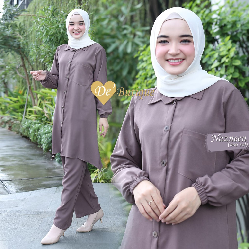 one set celana atasan NAZNEEN debutique terbaru itycrepe tunik adem setelan original premium