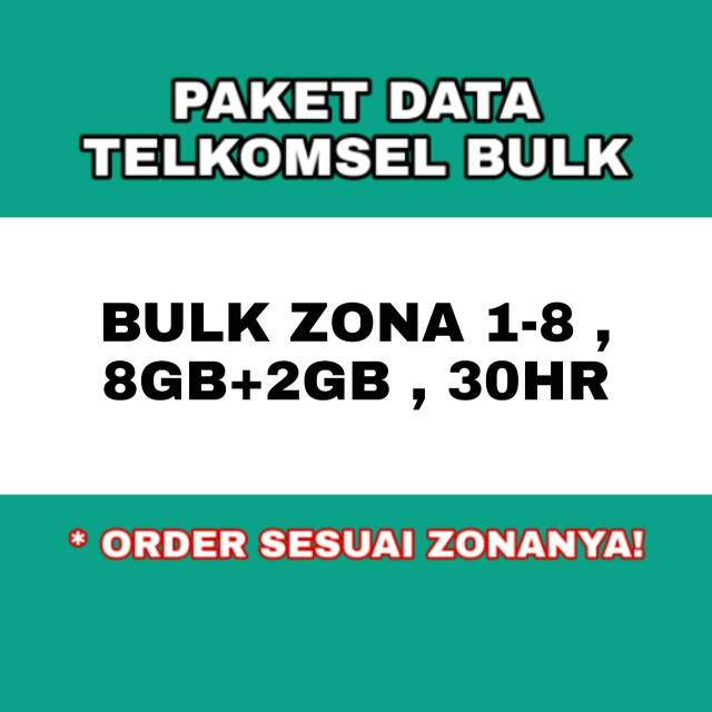 Paket data telkomsel bulk 1-8 8gb plus 2gb sebulan paket 10gb 30hr