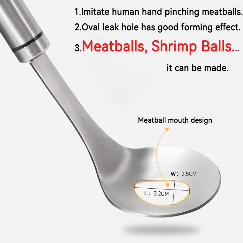 [Stainless Steel Meatball Spoon with Long Non-stick Handle] [Shrimp Ball Making Mold with Oval Hole] [Meatball Making Tool]