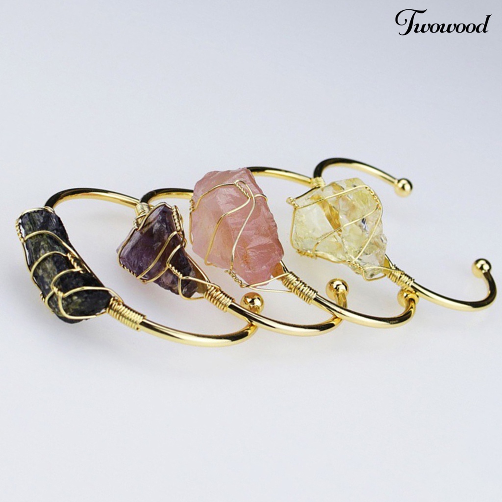 Twowood Wire Wrap Natural Stone Women Bracelet Alloy Irregular Stone Opening Adjustable Bangle Jewelry Gift