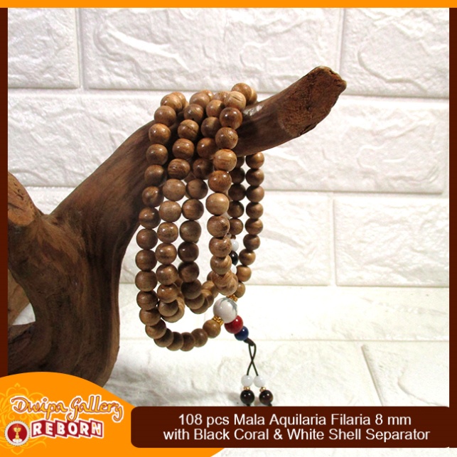 Tasbih / Mala Buddha 108 Kayu Gaharu Merauke 8 mm with Black Coral