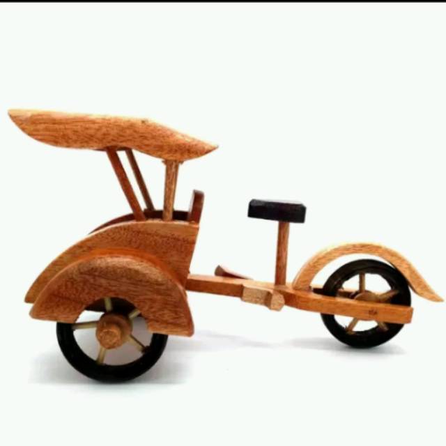 TERMURAH! MINIATUR BECAK KAYU UKURAN 20 X 10 X 12 CM RODA BISA BERGERAK - SOUVENIR PAJANGAN DEKORASI