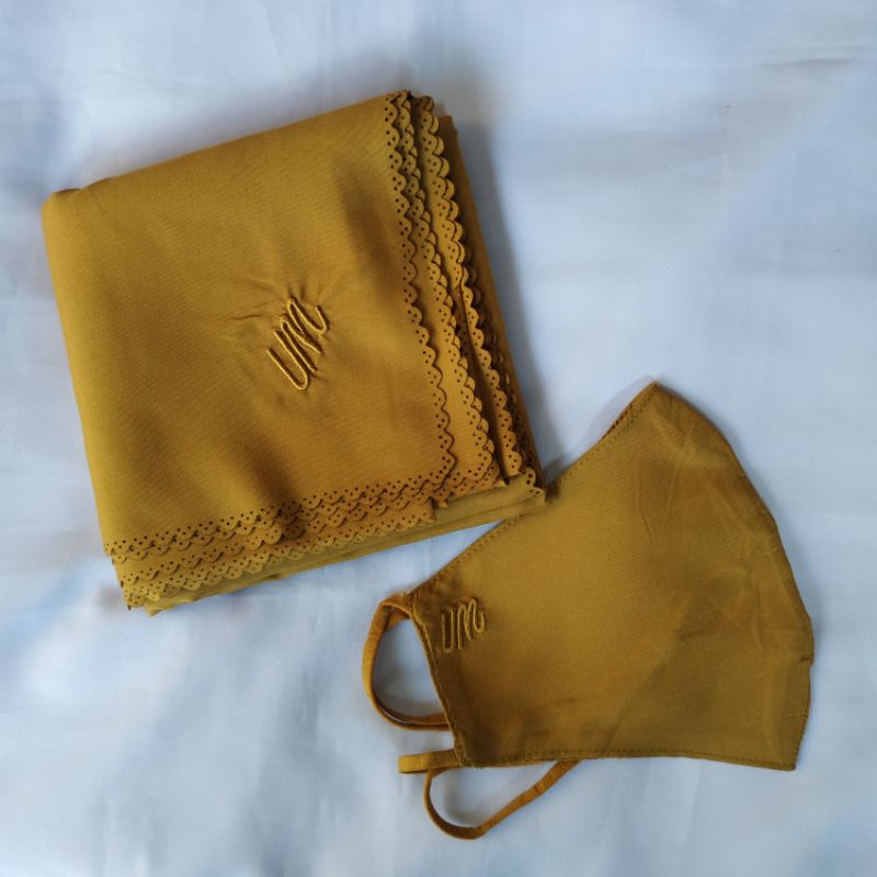 Jilbab umama voal miracle plain masker LC bordir UM lasercut grosir promo random ecer-UM ~ Mustard