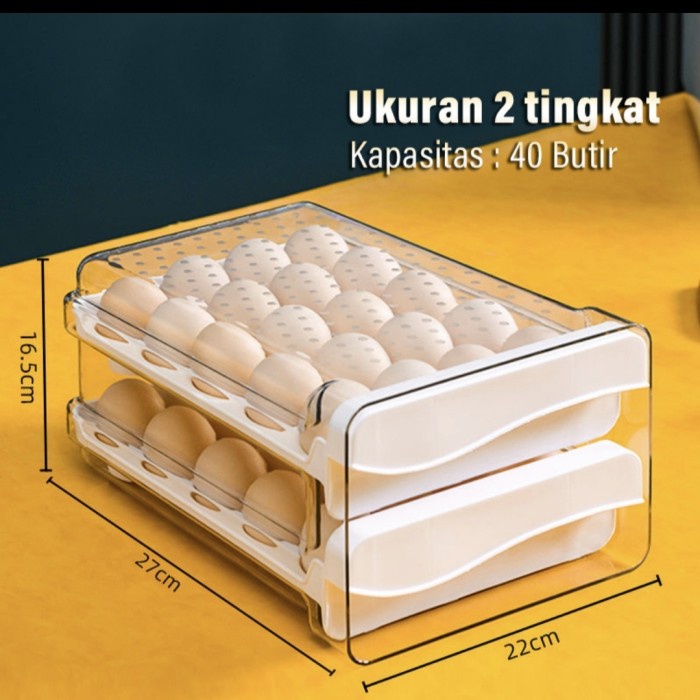 CC85 Tempat Penyimpanan Rak Telur PREMIUM Telor 2 Tingkat Egg Box GHM