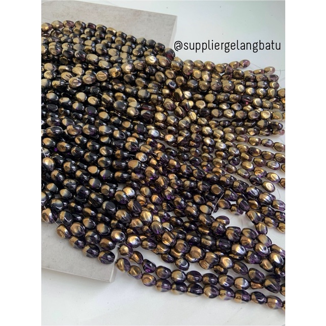 kristal CEKO KACANG GOLD PURPLE quartz 10mm UNGU emas oval cutting