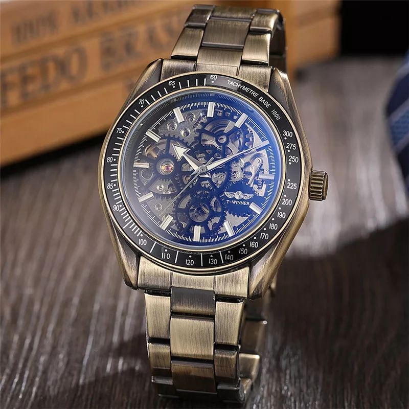 Jam Tangan Pria Perunggu Retro Bisnis Luxury Winner Automatic Mechanical