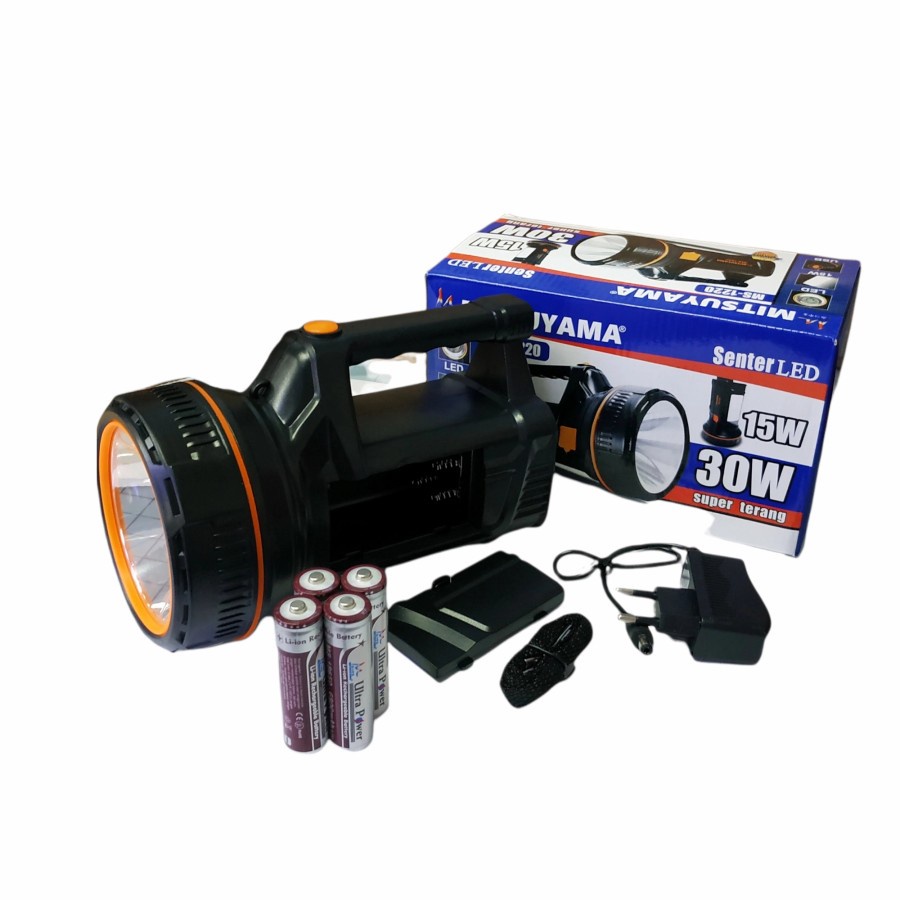 Senter MS-1220 Mitsuyama LED 30W + Lampu Emergency 15W Super Terang, USB, Rechargeble Free 4 Batre Ultra Power | FMS