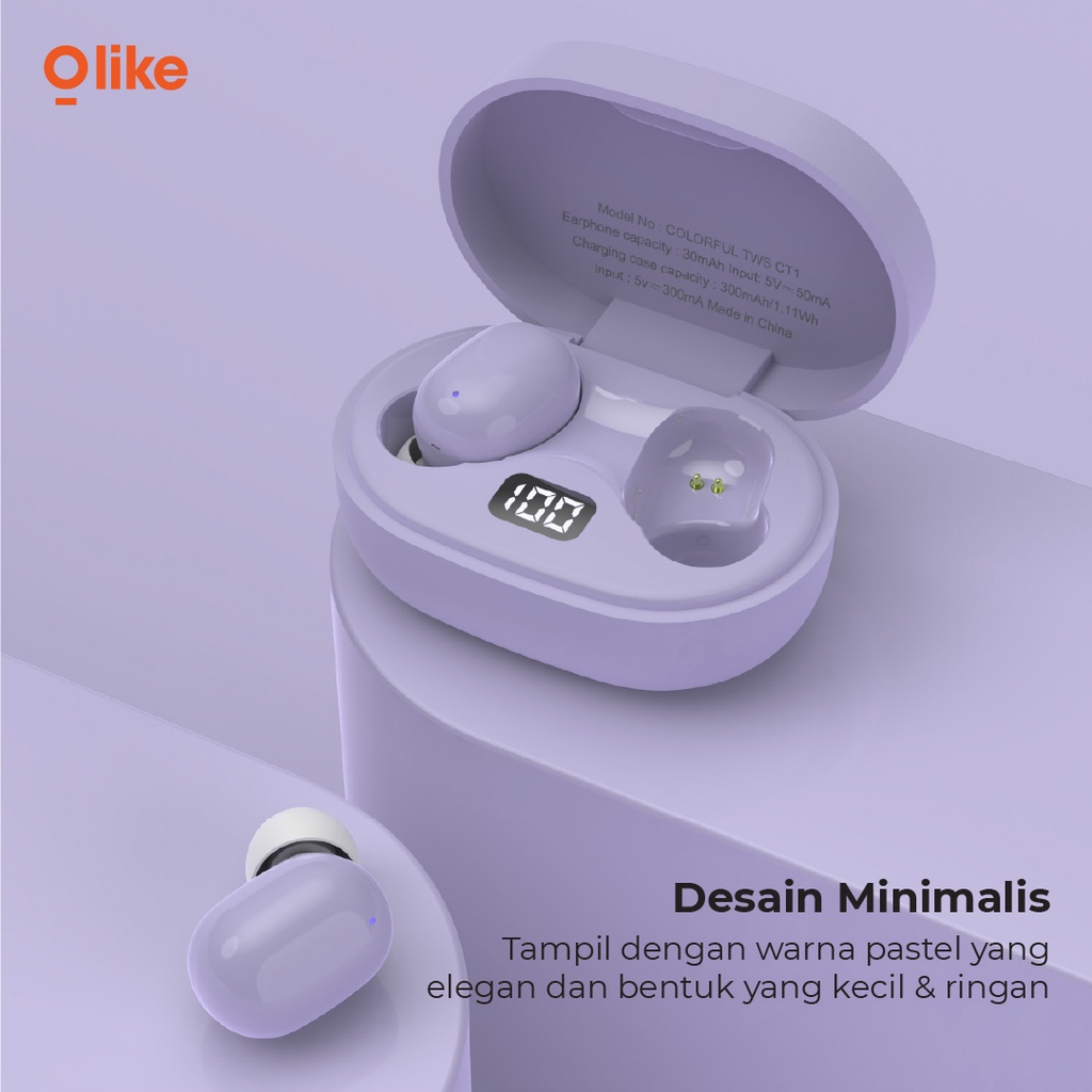 Olike TWS Colorful Bluetooth Headset Bluetooth 5.0 Ultra HD Audio Garansi Resmi 1 Tahun Touch Sensor CT1