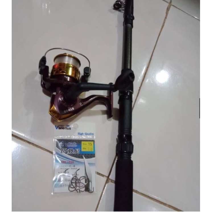 Paket Set Pancing Ekonomis Joran Telescopic + Reel Spool Besi