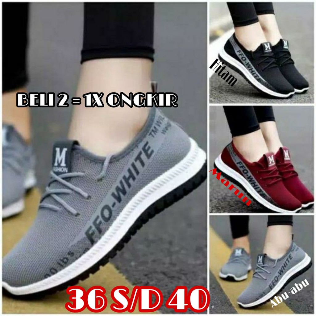 Sepatu Wanita Sneakers FFO White Running santai Casual Quality Premium