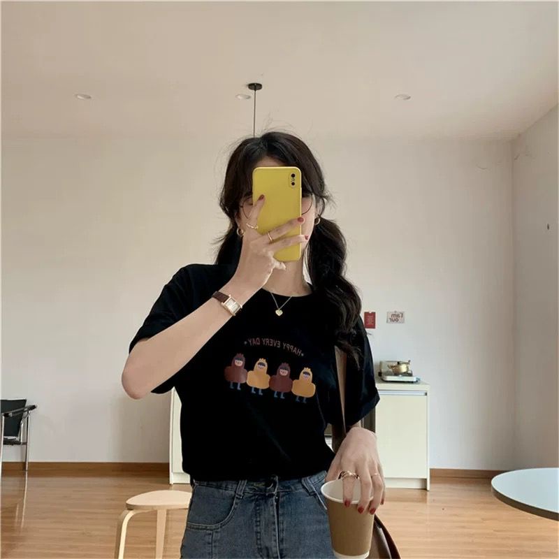 [littlecrab] Kaos Oversize Peanut Happy Every Day T-shirt Berkualitas Four Peanuts Cute Kaos Kacang Lucu Korean Style