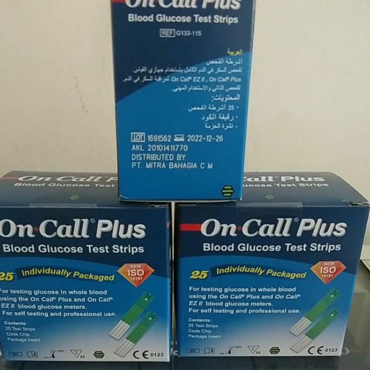 ♩ ON CALL PLUS STRIP TEST GLUCOSE STIK ISI ULANG CEK GULA DARAH ISI 25 ♣