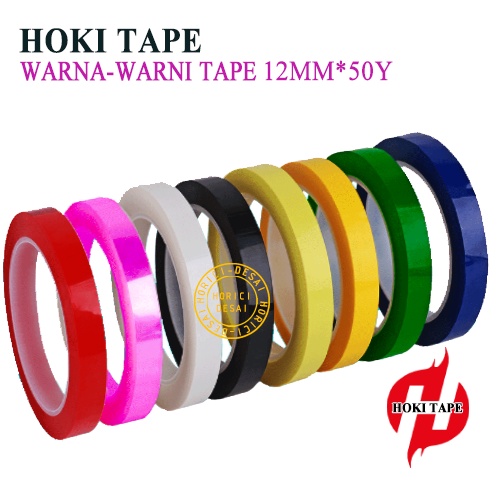 HOKI TAPE 12MM*50Y WARNA-WARNI Perekat Murah Super Kuat LAKBAN ISOLASI WARNA-WARNI