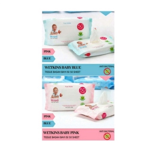 BELI 1 GRATIS 1 TISSUE BASAH BABY WETKINS TISU BASAH BAYI SUPER LEMBUT ISI 50 SHEETS