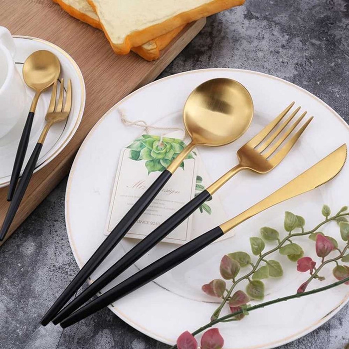 30PCS full Gold  Cutlery Set Perlengkapan Makan Sendok Garpu Pisau -KUBAC