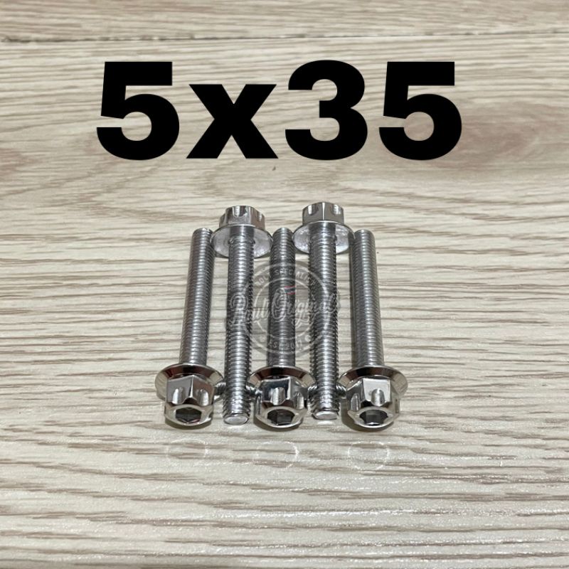 baut probolt 5x35 mm stainless new model drat 8 panjang 3.5cm ukuran 8 silver gs1 gear 2 kunci belimbing heng