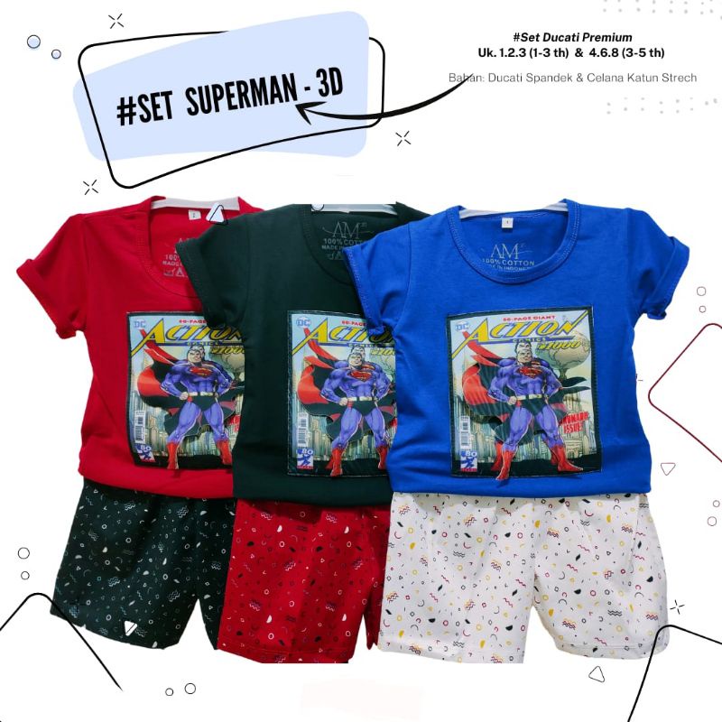 Setelan 3D anak laki-laki &quot;Superman 3D&quot; Size 1-5th bahan Ducati Katun Spandek Premium