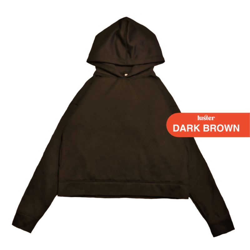 Hoodie crop unfinished pria oversize fleece dark brown polos