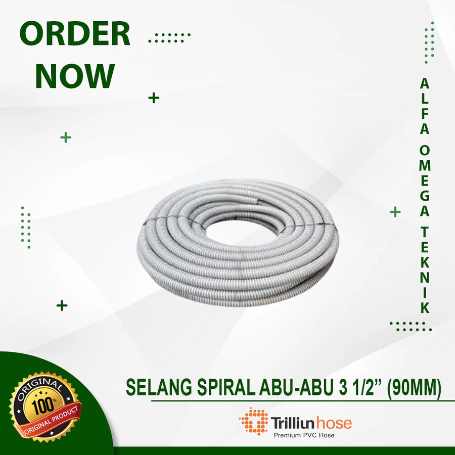 SELANG SPIRAL ABU ABU 90MM 3 1/2INCH TRILLIUN PVC HOSE GREY 3 1/2"