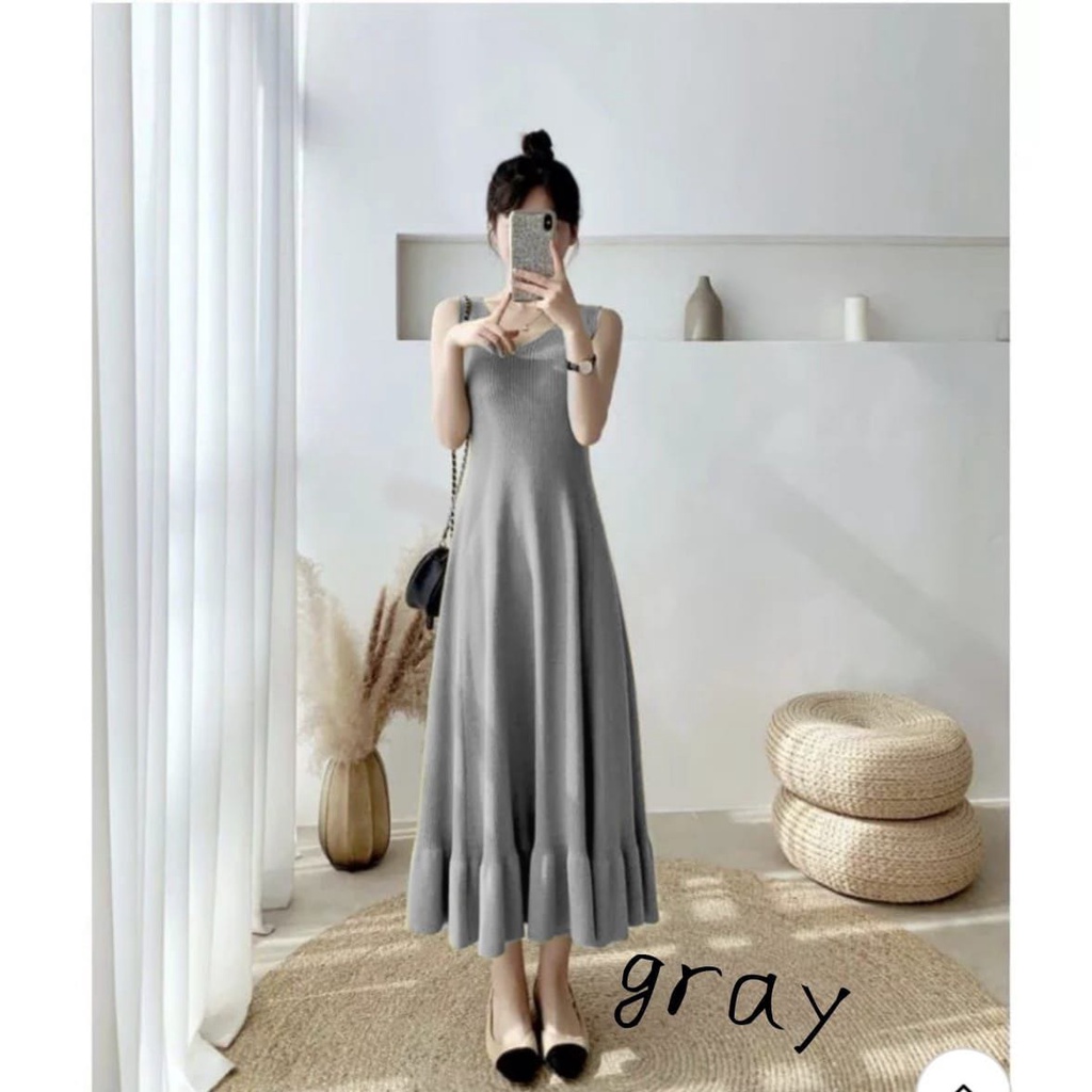 HOPYLOVY - Maxi Dress Wanita Tanpa Lengan Bahan Rajut Premium Lala