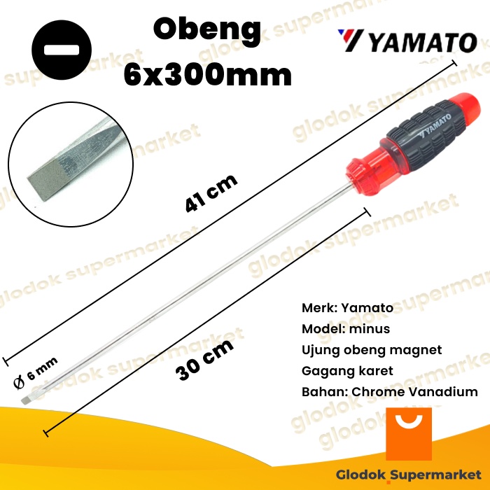 Obeng Minus 12 inch Yamato Diameter 6mm Panjang Besi 30cm Magnet Gagang Karet