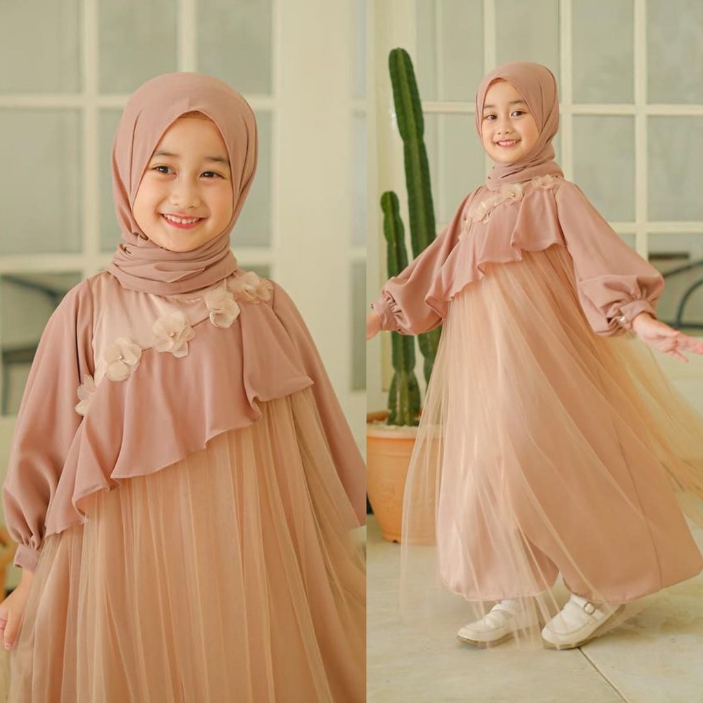 PCS SYARI REVALINA FASHION PAKIAN MUSLIM WANITA DRESS MAXI KR 2 UKURAN DEWASA DAN KID