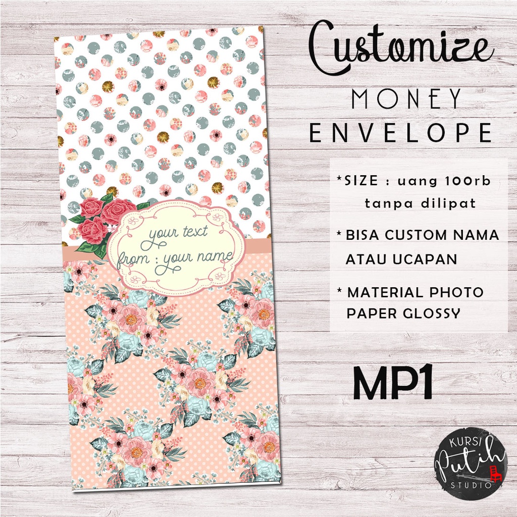 

Amplop Uang untuk Lebaran / Wedding / Angpao bisa custom nama motif floral minty pink