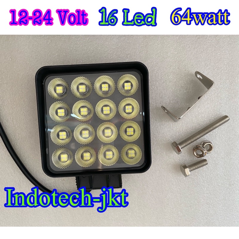 Lampu Sorot Tembak Work Lamp 12-24 Volt 16 Led 64 Watt