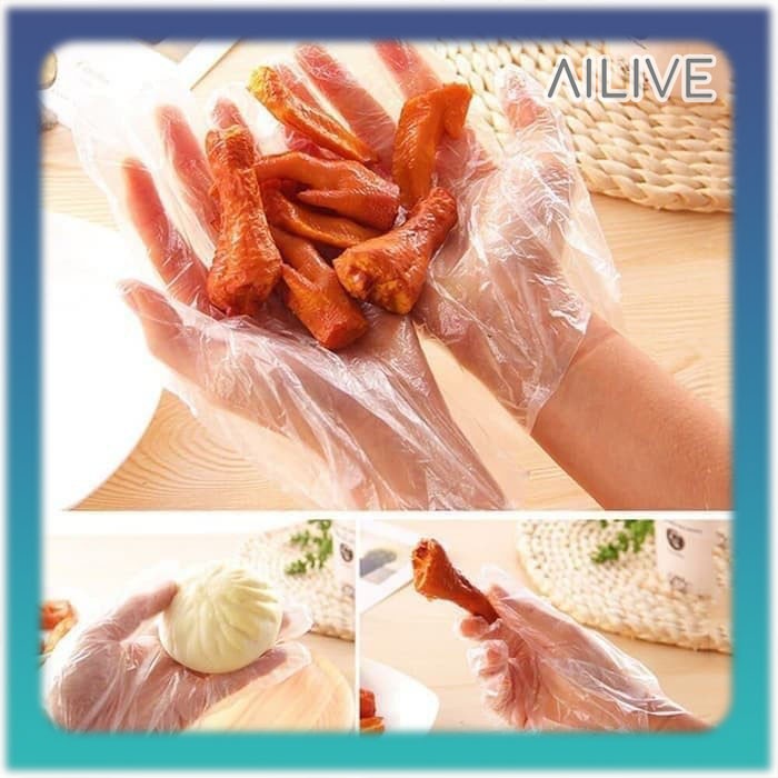 Sarung Tangan Plastik Bening Sekali Pakai Food Grade Higienis Dispossable Gloves Isi 100 Pcs Murah