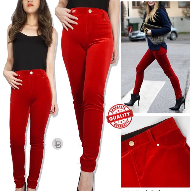 Inc Hot red/green gril velvet stretchable Sale Bolong Kecil