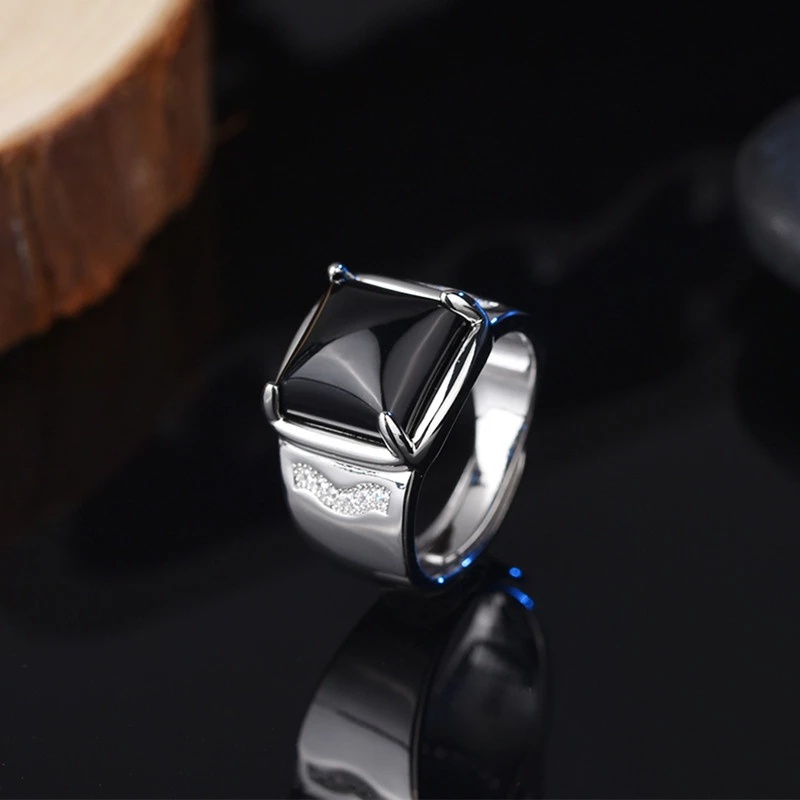 Cincin Model Terbuka Bahan Zircon Warna Hitam Untuk Pria Dan Wanita