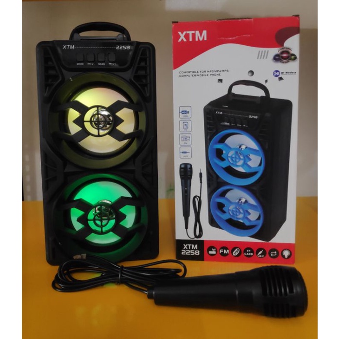 paket mic + speaker bluetooth double bass speaker mic karaoke portable suara mantap