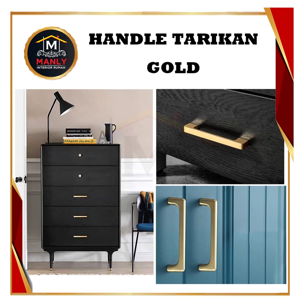 Handel Handle EMAS Tarikan Laci Hitam Minimalis Modern Bulat Gagang Pintu Lemari Nakas