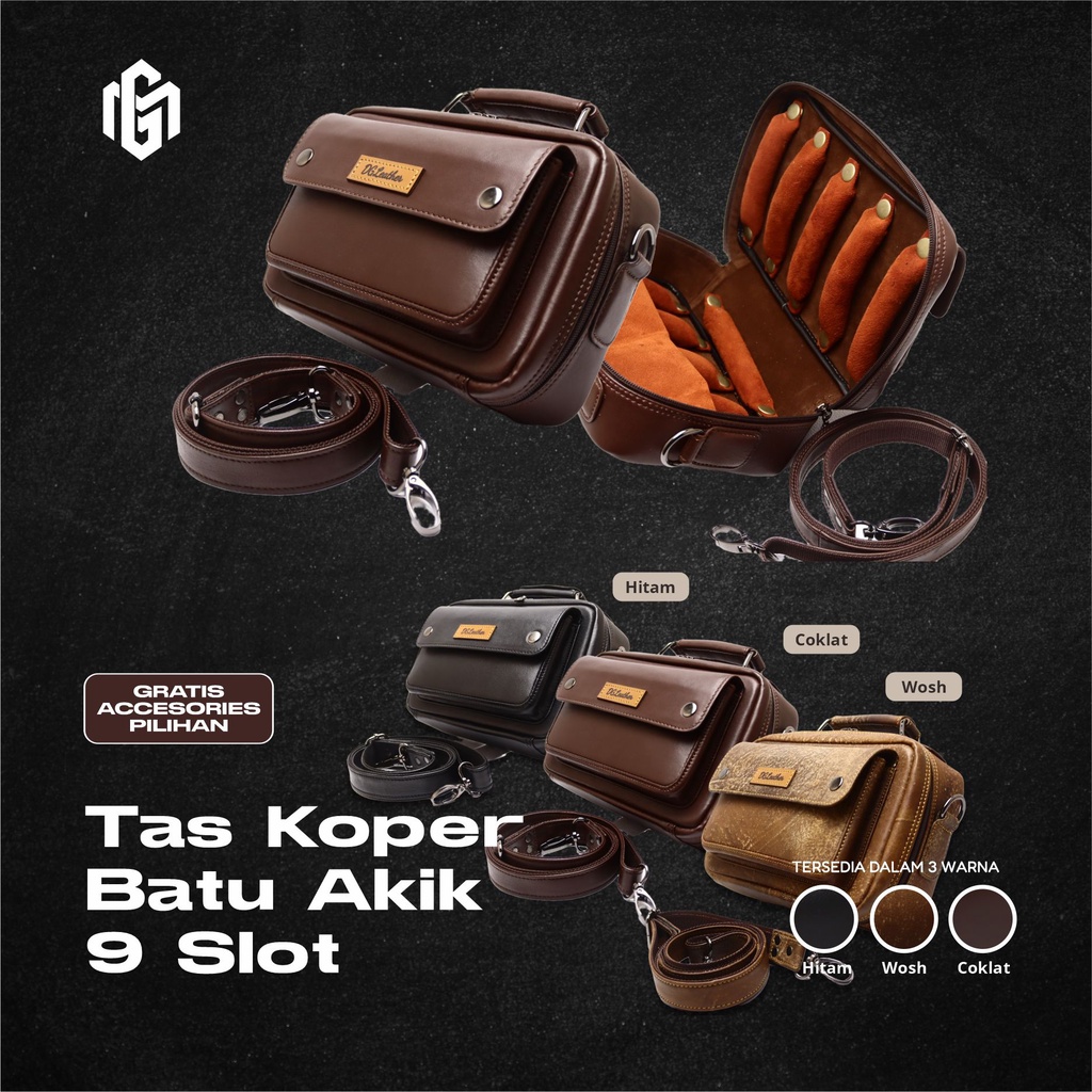 TAS KOPER CINCIN BATU AKIK PERMATA GEMSTONE KULIT ASLI MODEL  9 SLOT - TAS BATU AKIK TERBARU DG LEAH