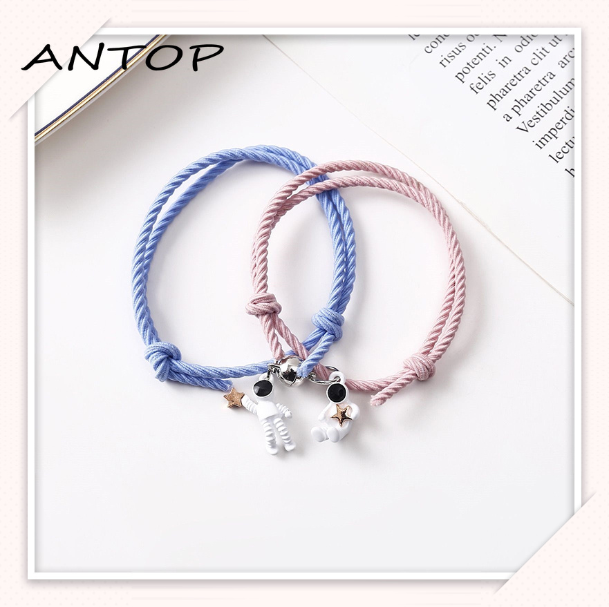 2 Paket Gelang Pasangan Magnet Liontin Kreatif Desain Astronot Pria Dan Wanita Gelang Magnetik ANTOP