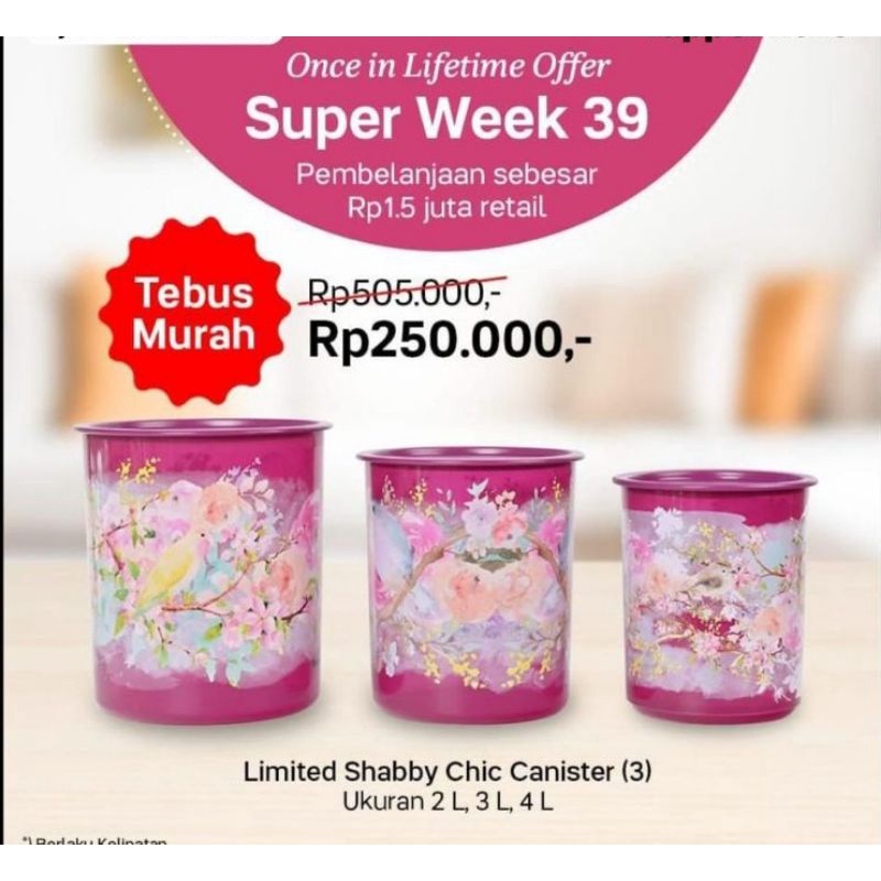 limited shabby chic canister set 2L 3L 4L/toples plastik motif printing burung