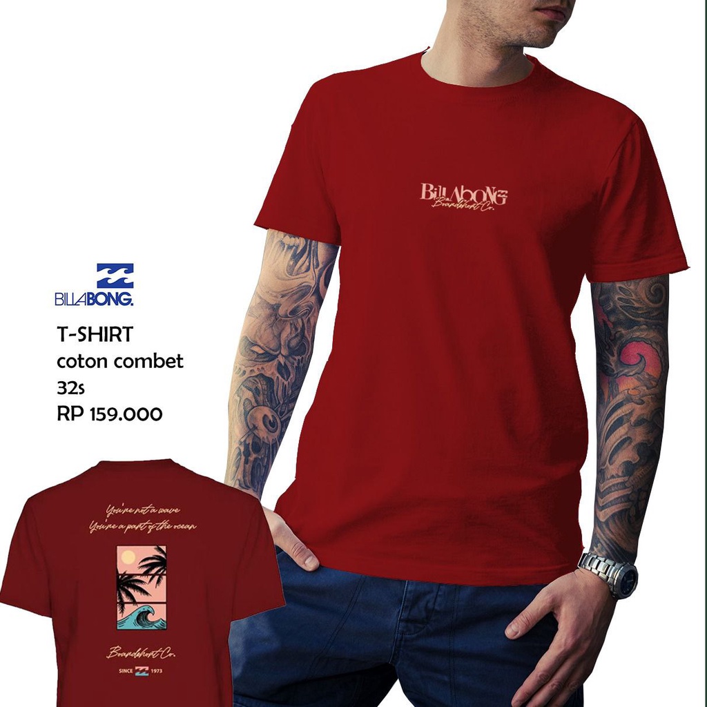 KAOS BILLABONG MARON TSHIRT BILLABONG RED KAOS OVERSIZE SURFING PRIA