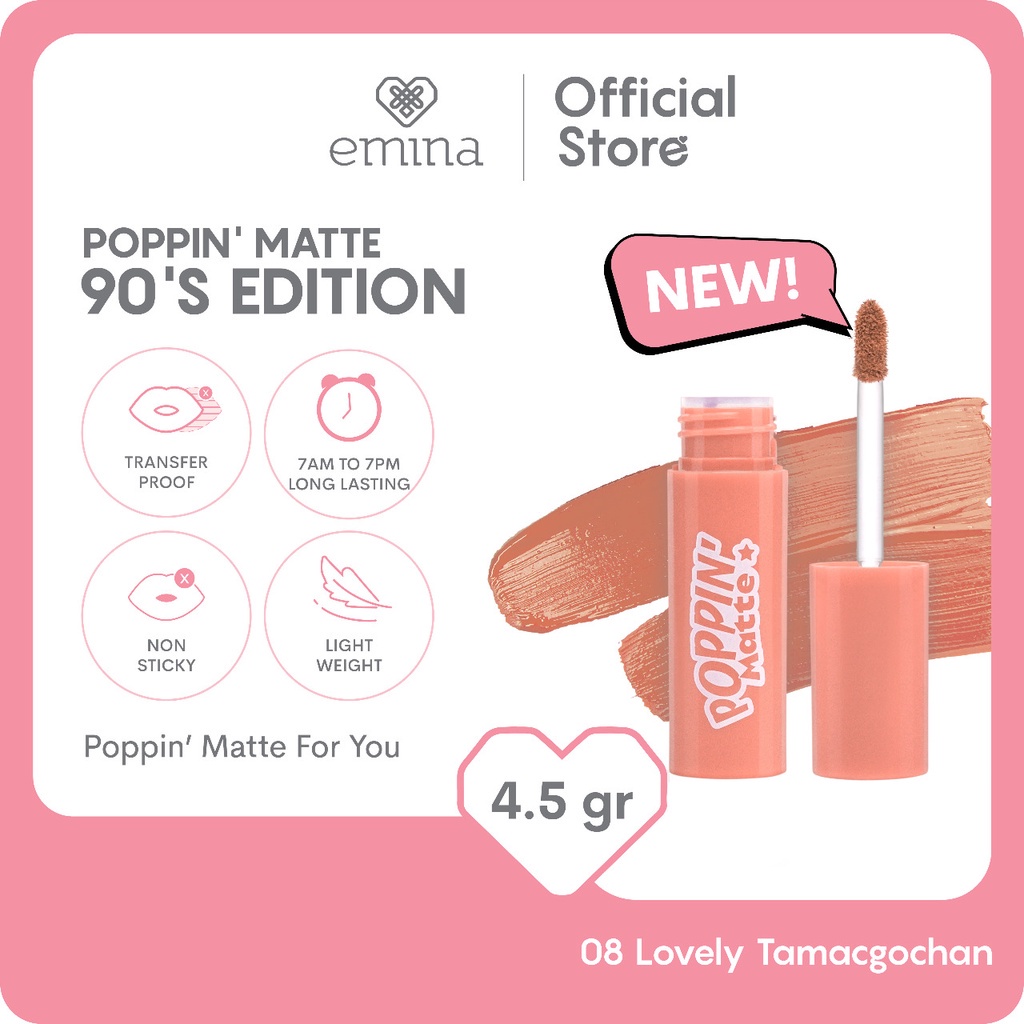 NEW Limited Edition! Emina Poppin Matte The 90s Edition 4.5 g - Lip Matte Transferproof Remaja Special Edition BISA COD