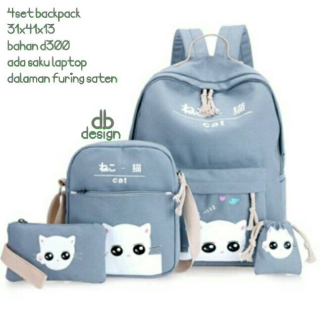 Tas ransel 4in1 motif kepala kucing / fashion backpack / kucing ngintip