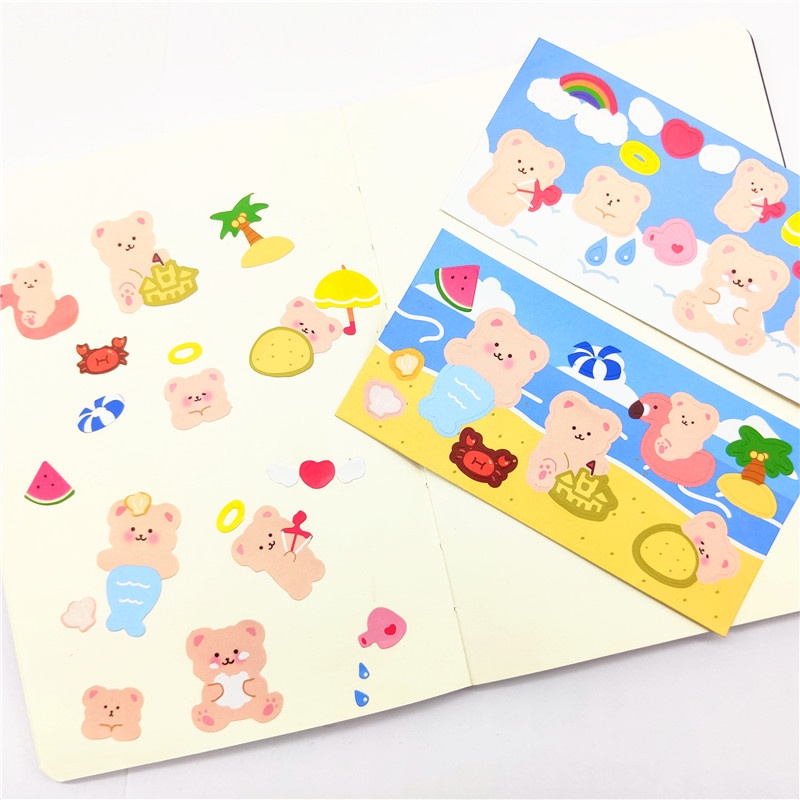 2 Pcs/set Japanese Style Pink Bear Pattern Diy Stickers for Hand Account Diary Notebook Decoration