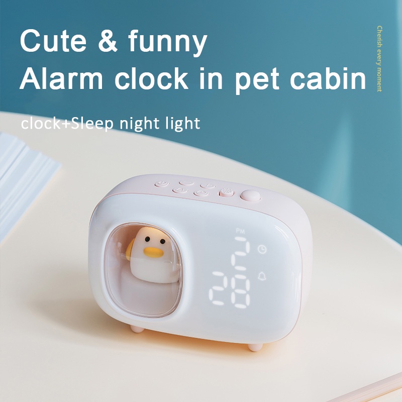 CORN Jam Alarm Digital Lucu Duck With Night Light Jam Meja Pintar Weker Lampu Tidur LED Display USB Charge M19