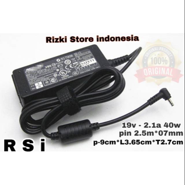 Charger - Asus - Eeepc 1215 19V 2.1A Original Gratis Kabel Power - Hitam