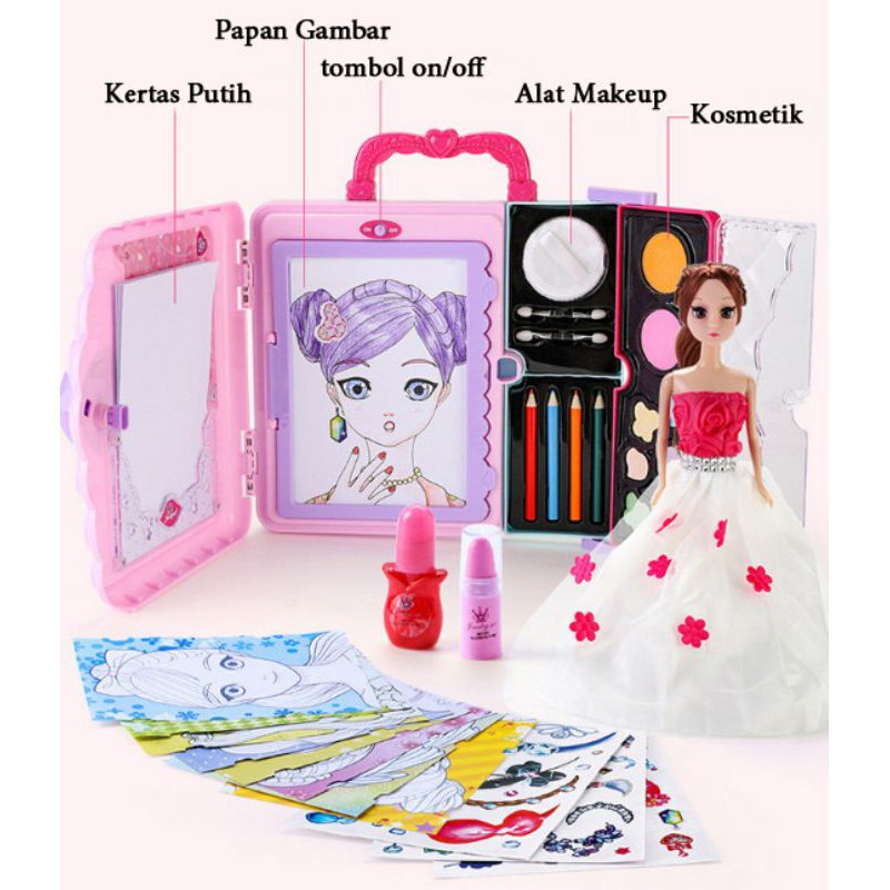 mainan makeup make up doll anak 3in1 fungsi real