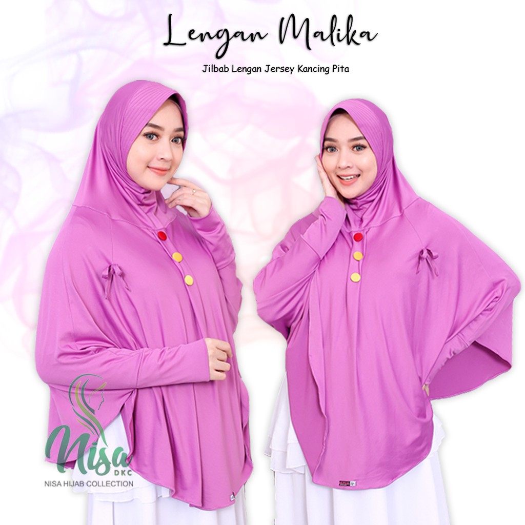 Jilbab Lengan Malika Kancing Tiga Pita Bergo Tangan Khimar Jersey