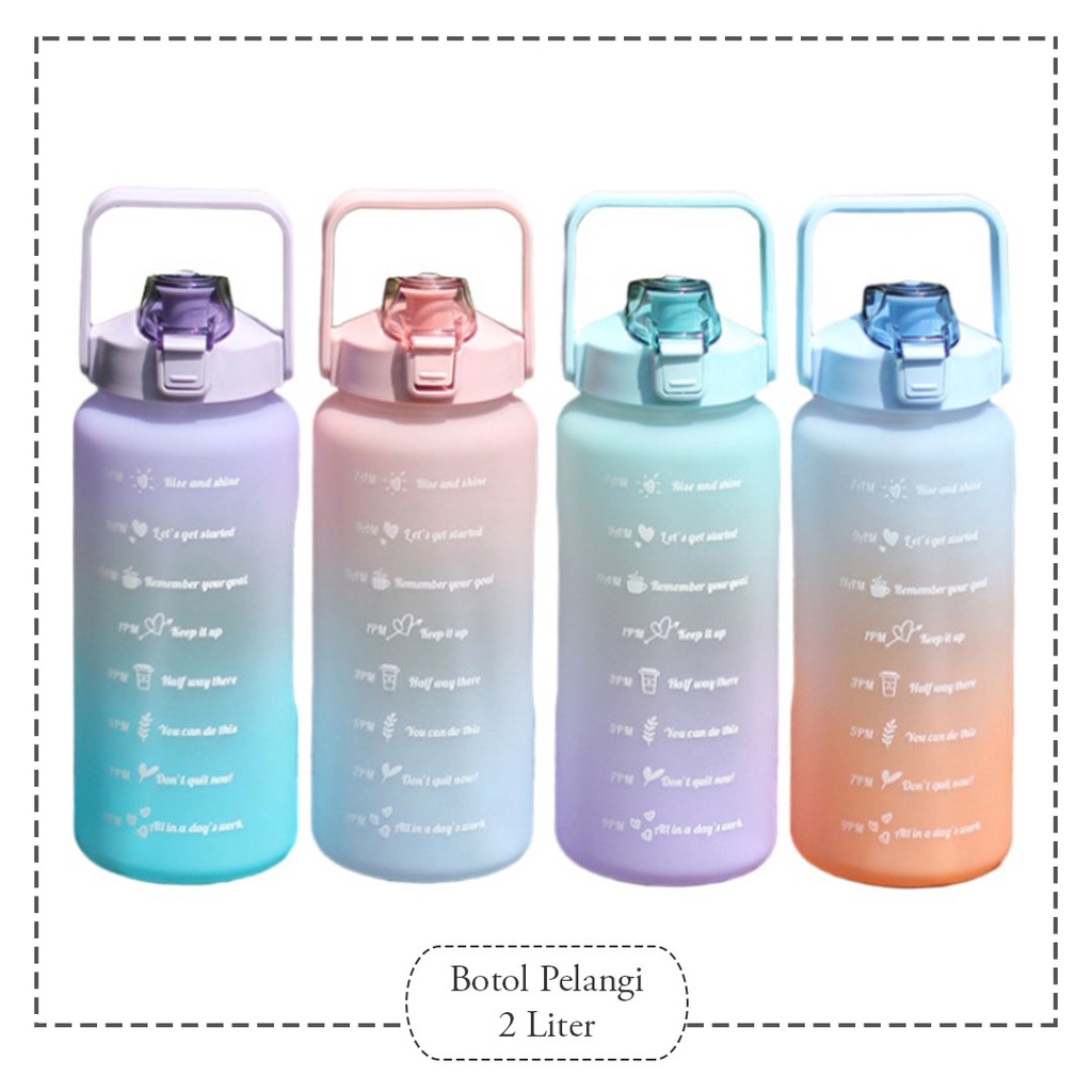 [FREE Sticker] Botol Minum Pelangi 2 Liter 2L (Botol Motivasi Warna Gradasi 2000mL) - Botol Tumblr 2
