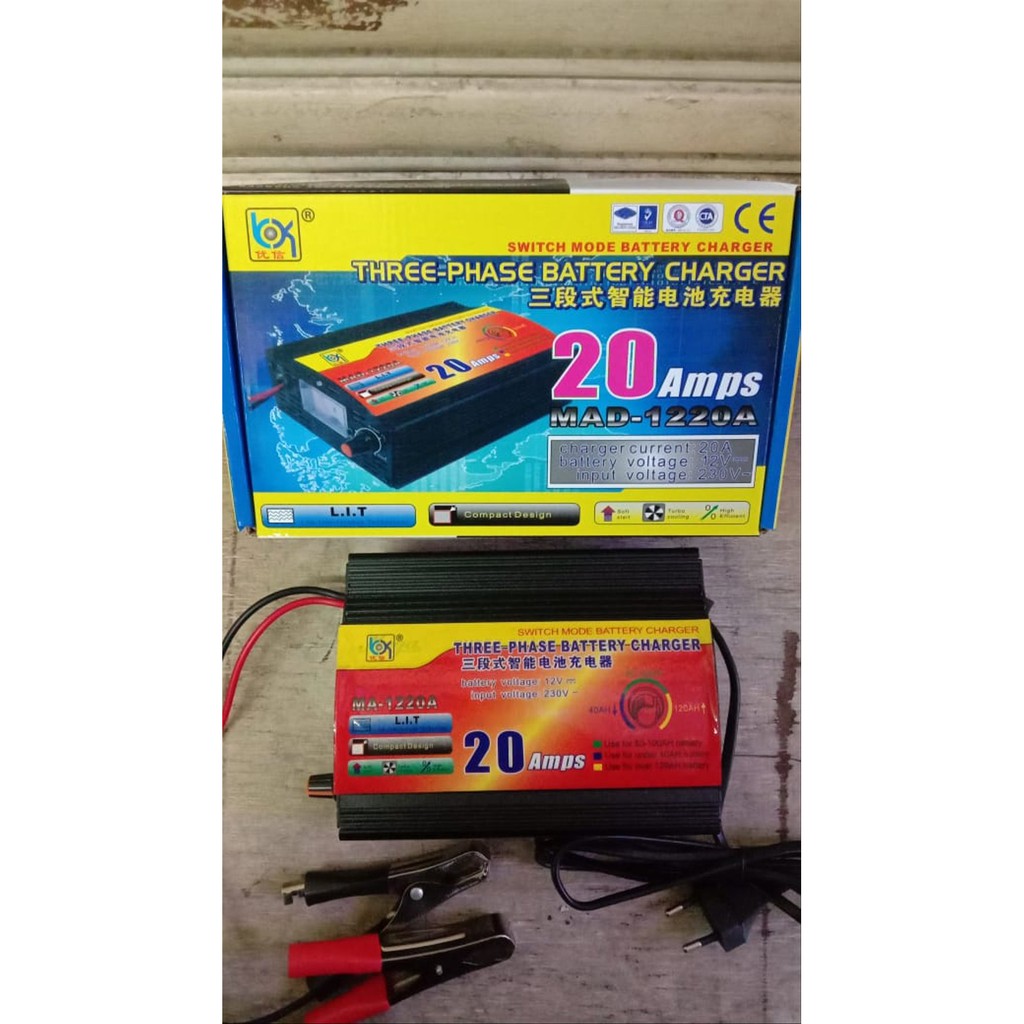Cas Aki 12v 20A Charger accu MEGA MAD-1220A Three Phase Battery Charger Accu