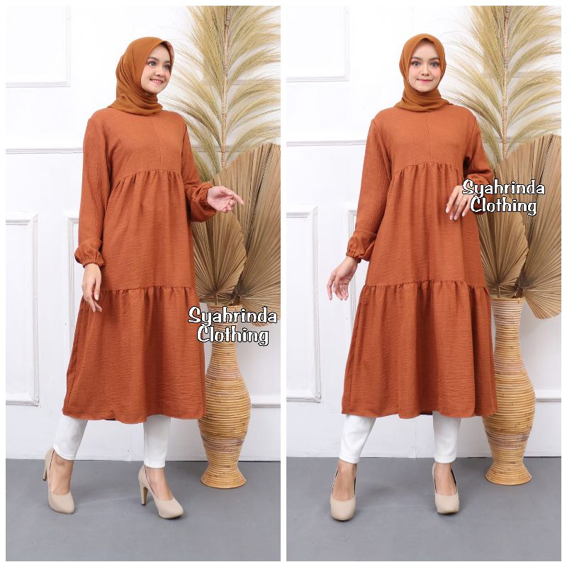 Midi Dress Muslim Korea Tunik Longdress Busui Korean Impor S M L XL XXL kringkel Premium Jescourt Collection