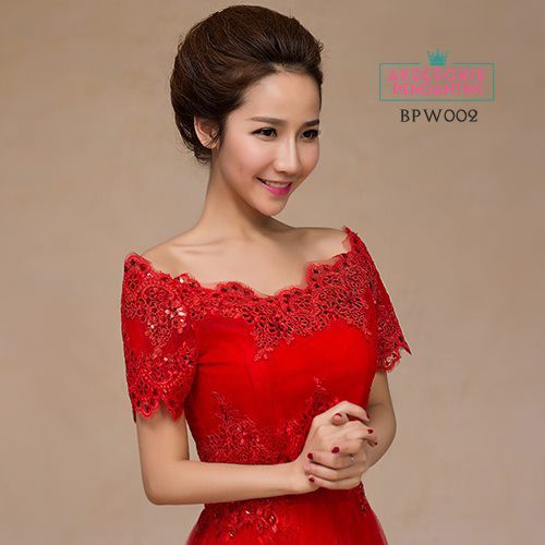 [READY STOCK] AKSESORIS PENGANTIN BOLERO LACE CARDIGAN PESTA RENDA MERAH BPW002