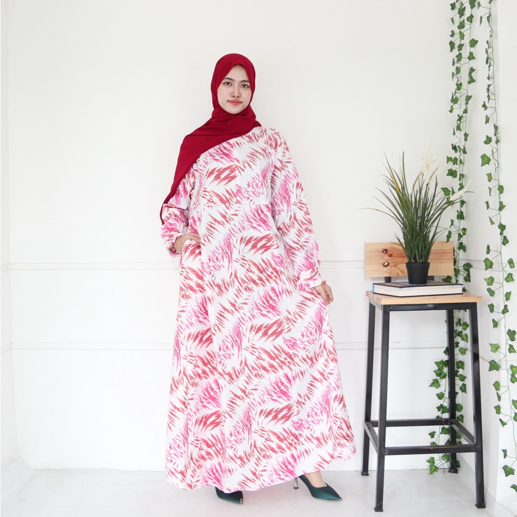 IZANY GAMIS / Dress Muslim XXL Jumbo Lengan Kancing Banyak Motif-OLIVE PINK