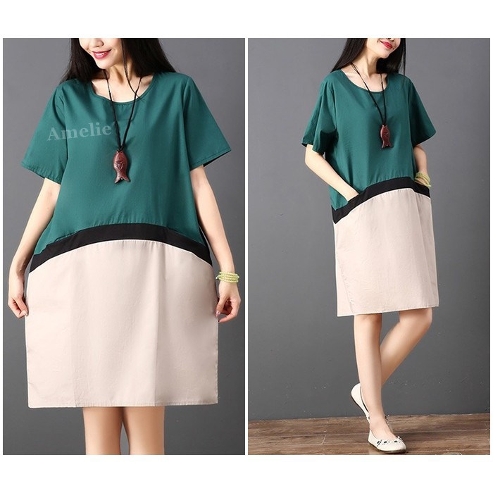 [baju wanita korea] Baju Loose Mini Dress Casual Santai Wanita Korea Import